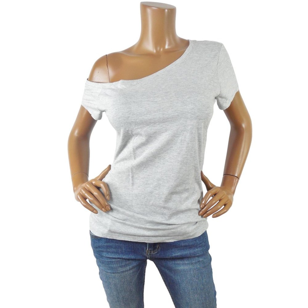 INC Top M Casual T-Shirt Off 1 Shoulder Heather Gray Short Sleeves Never Worn